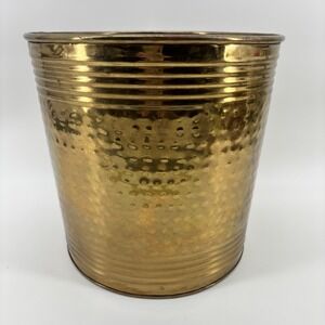 Vintage Hosley Large Lacquered Hammered Brass Planter Can 10 in.x 10in Patina